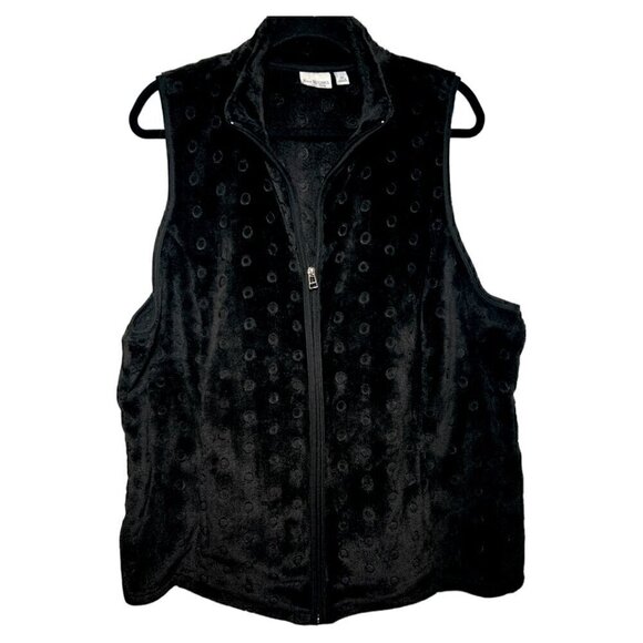Kim Rogers Jackets & Blazers - Kim Rogers Black Velvety Like Zip Up Lightweight Vest w/ Embossed Circles Sz 1X